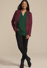 Green V Neck Cinched Back Blouse, C1037, small