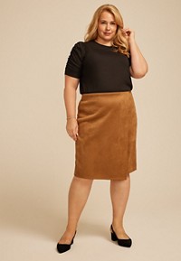 Plus Size Satin High Rise Midi Skirt