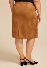 Plus Size Faux Suede Midi Wrap Skirt, C2515, small