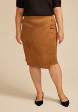 Plus Size Faux Suede Midi Wrap Skirt, C2515, small