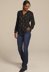 Gold Metallic Printed V Neck Cinched Back Blouse, C2404, small