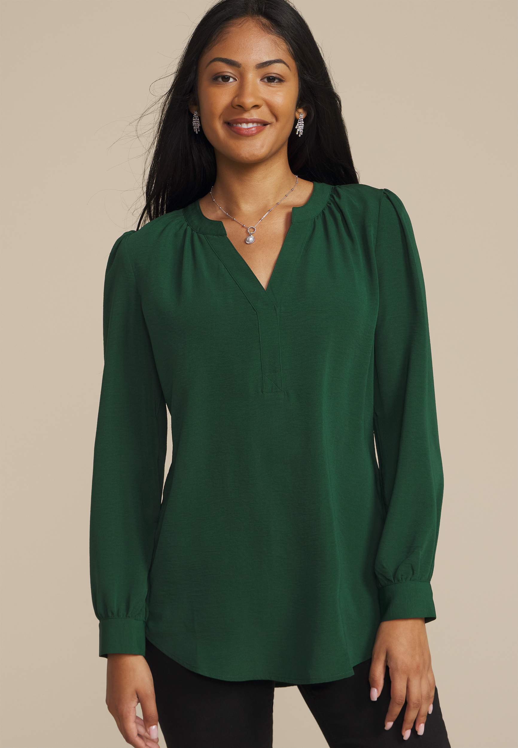 Cinched Back V Neck Blouse