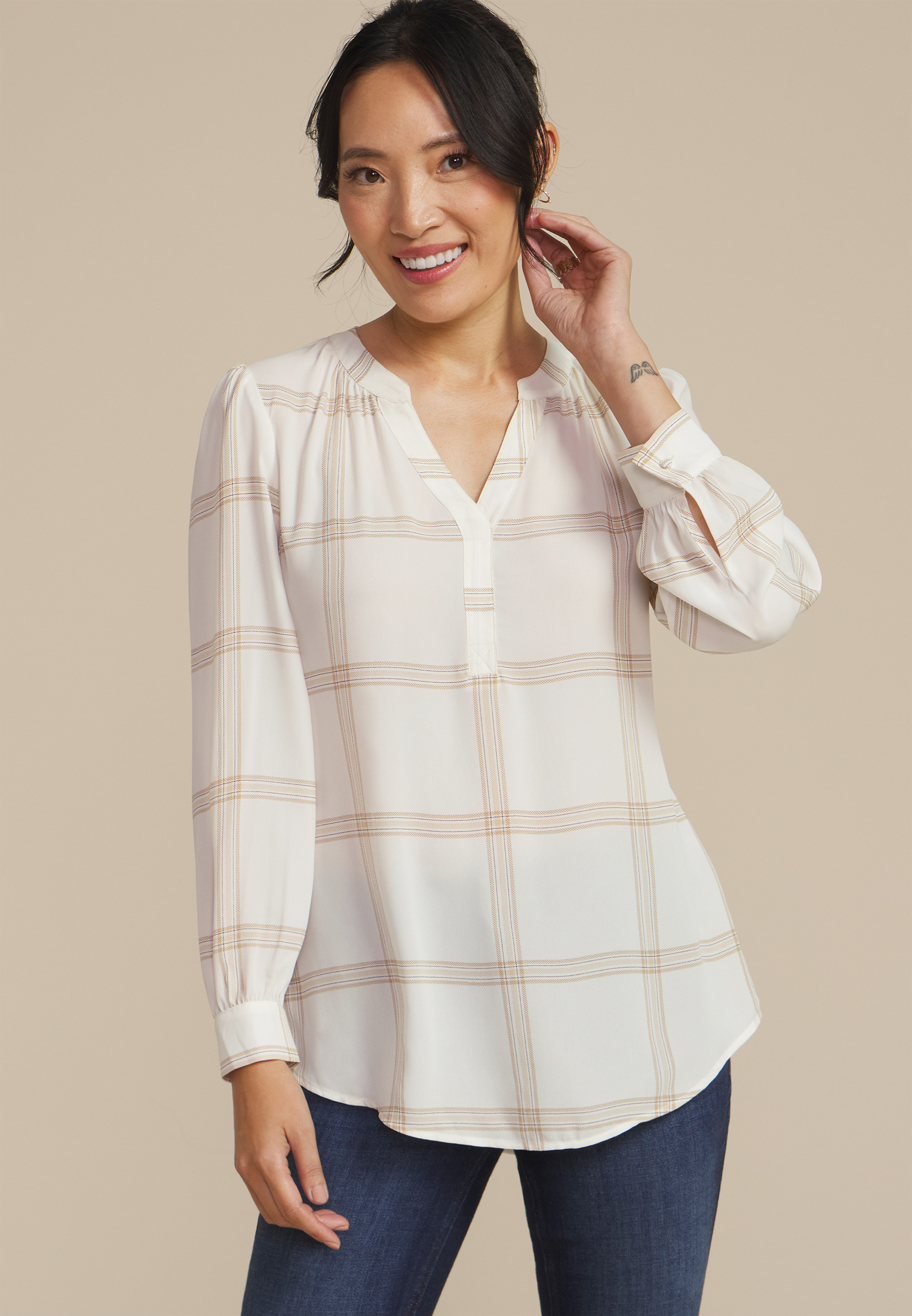 Cinched Back V Neck Blouse