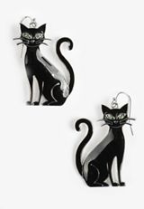 Black Cat Drop Earrings, BLACK, small