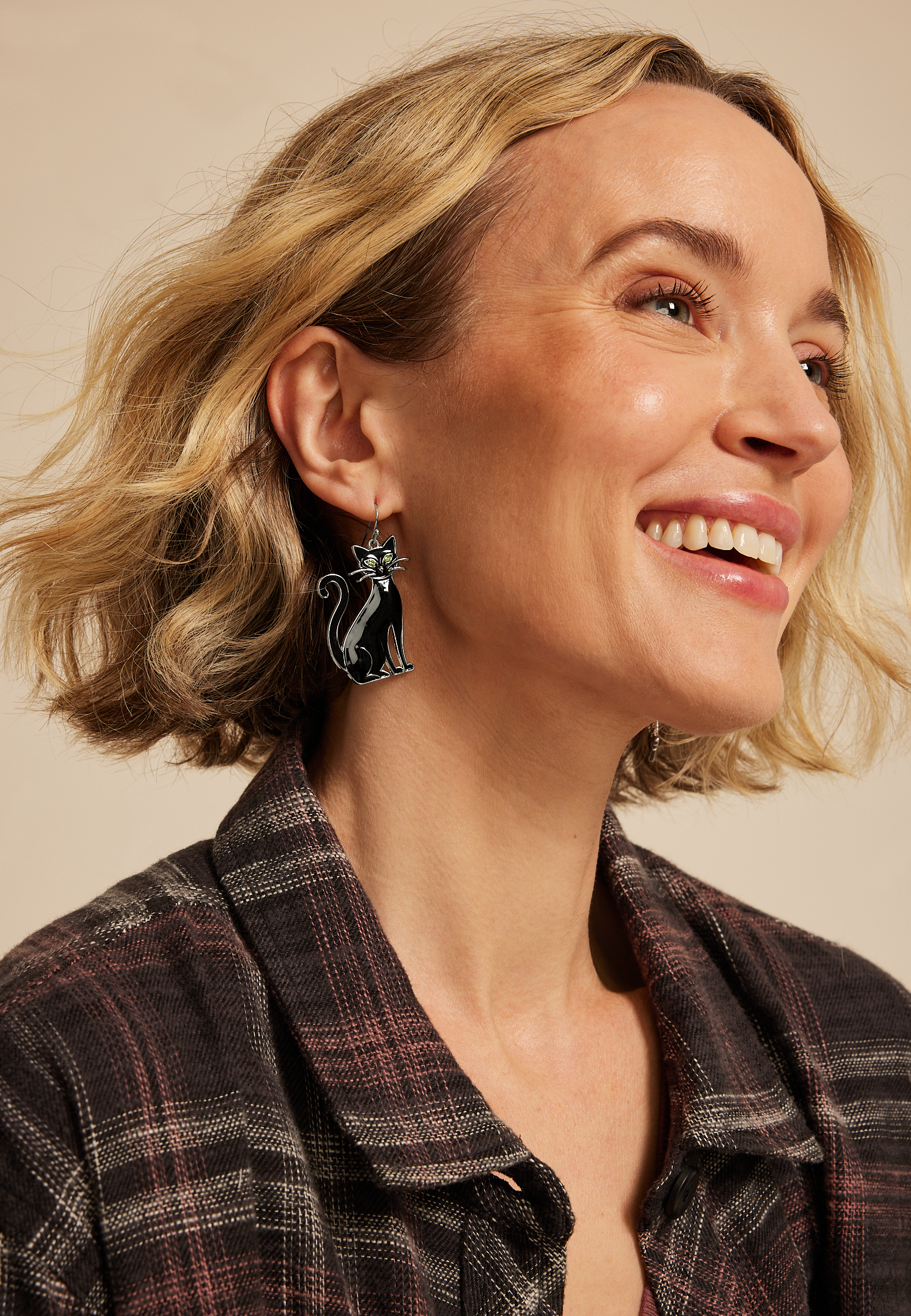 Black Cat Drop Earrings, BLACK, large