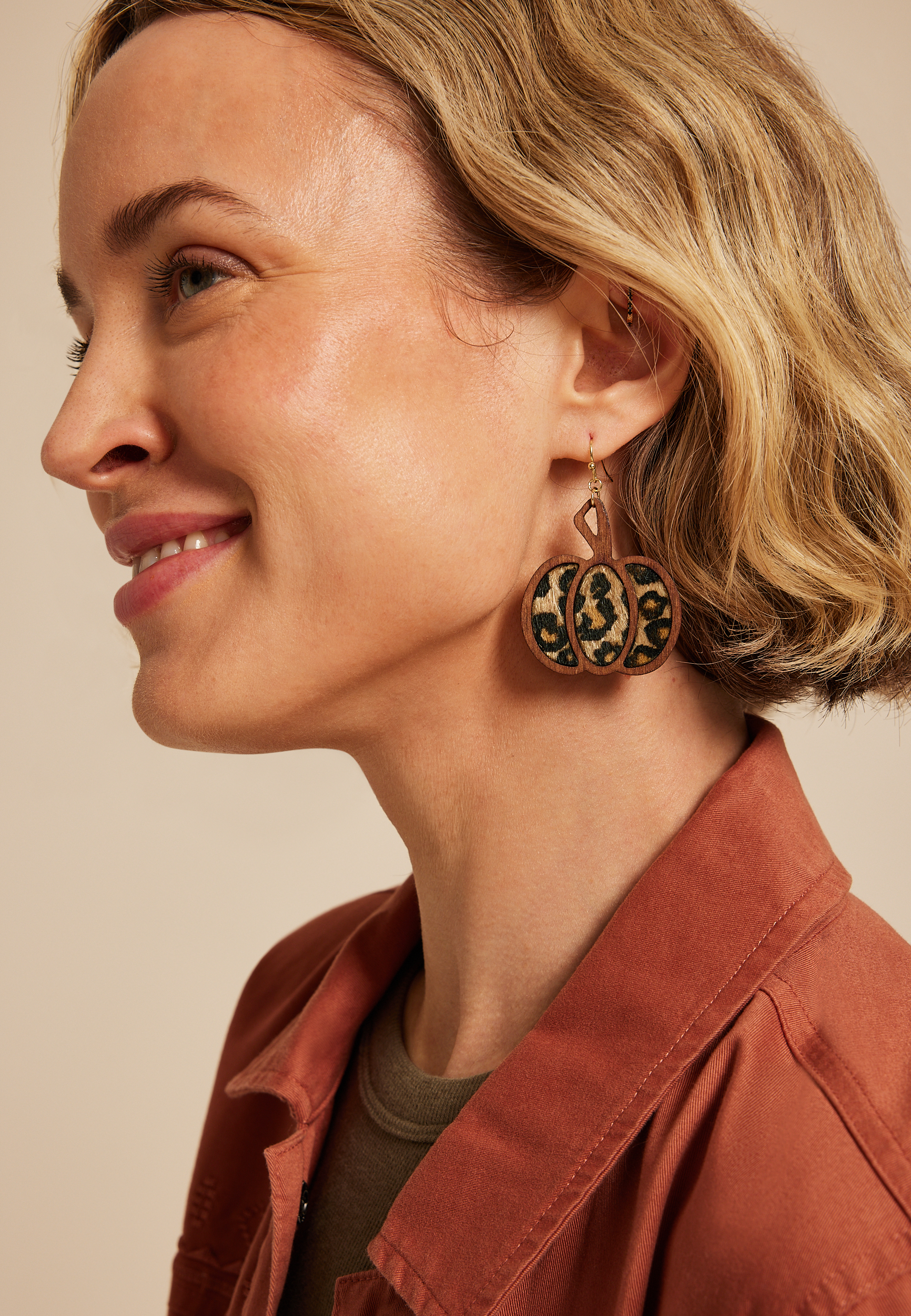 Leopard Pumpkin Drop Earrings, , large