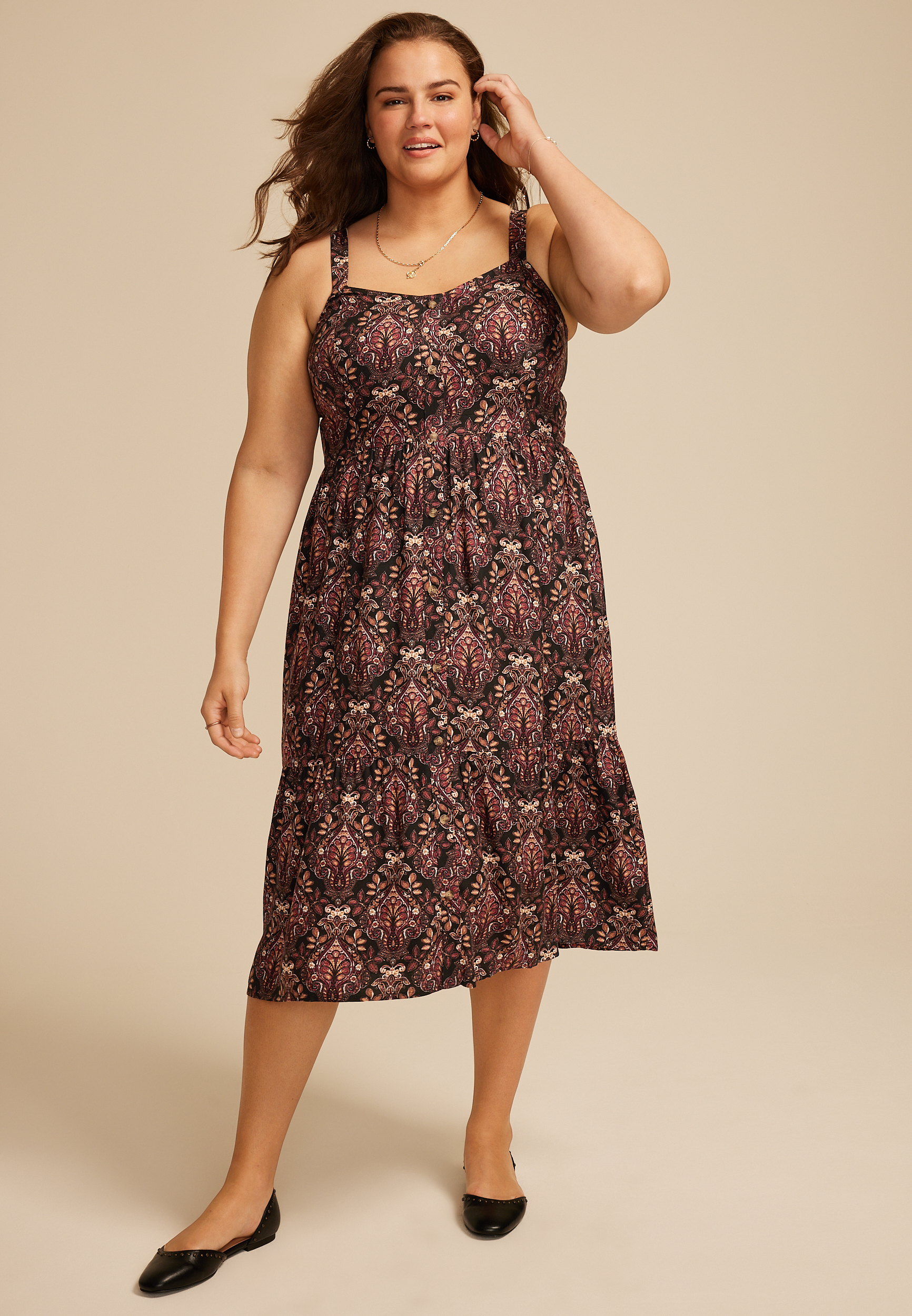 Plus Size Bare Sweetheart Button Front Midi Dress, C1756, large