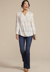 Plaid V Neck Cinched Back Blouse, C1939, small
