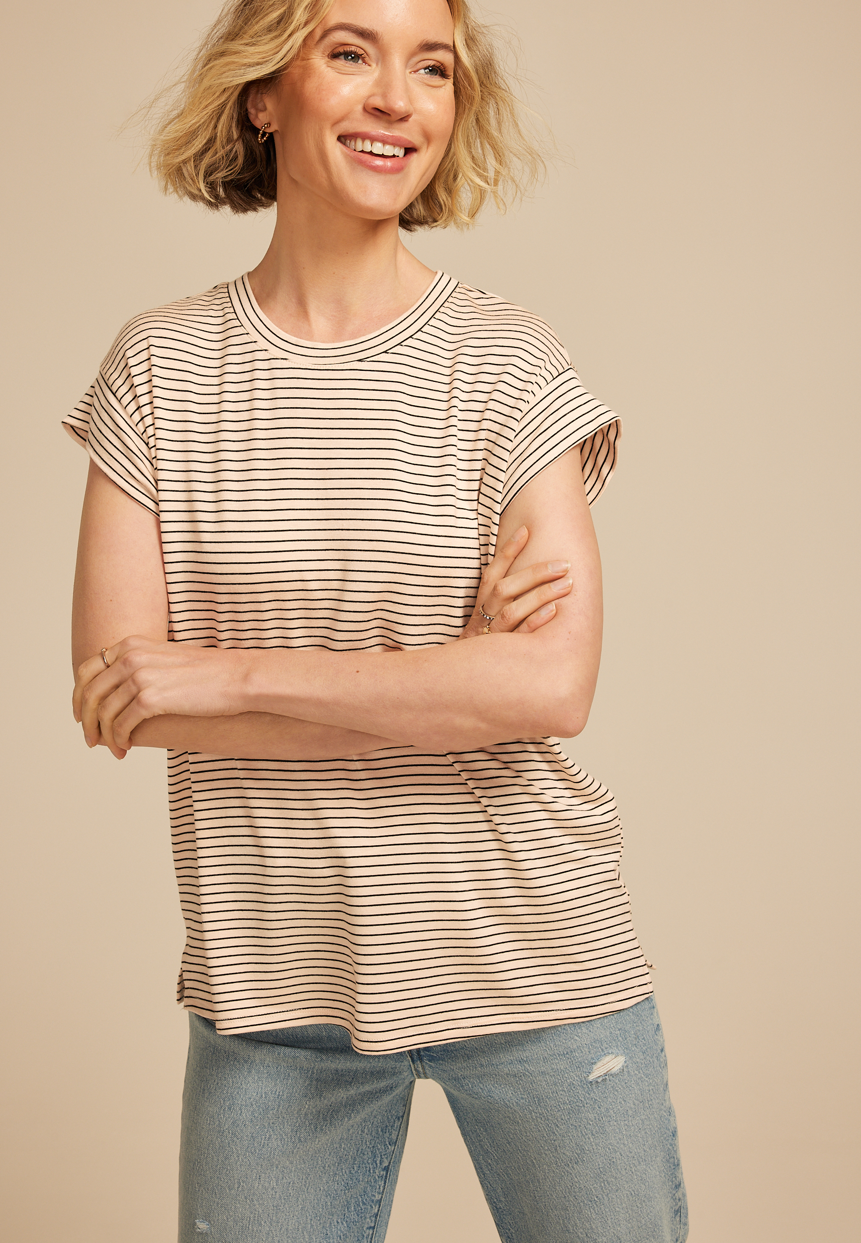 24/7 Striped Cap Short Sleeve Tee