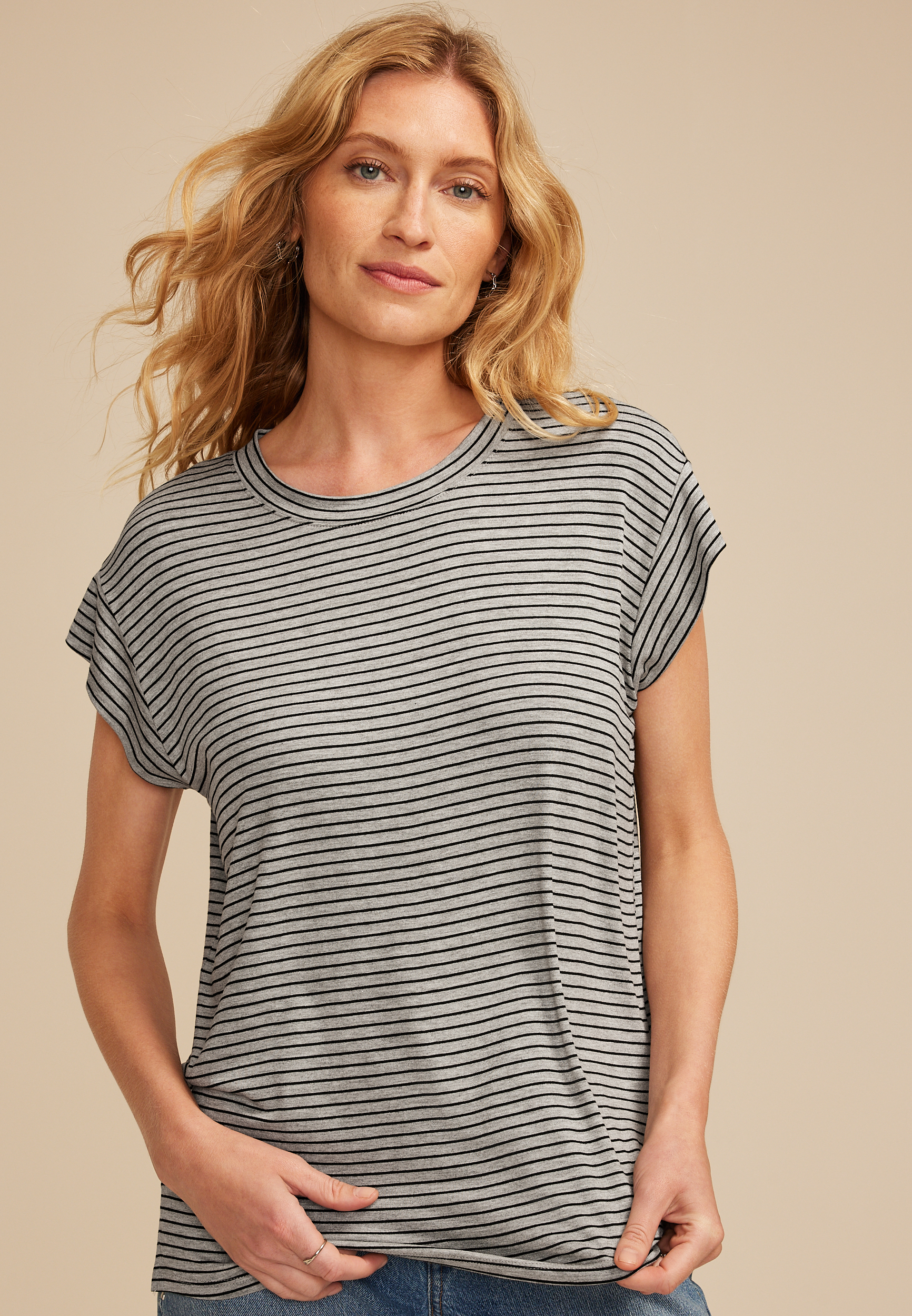 24/7 Striped Cap Short Sleeve Tee