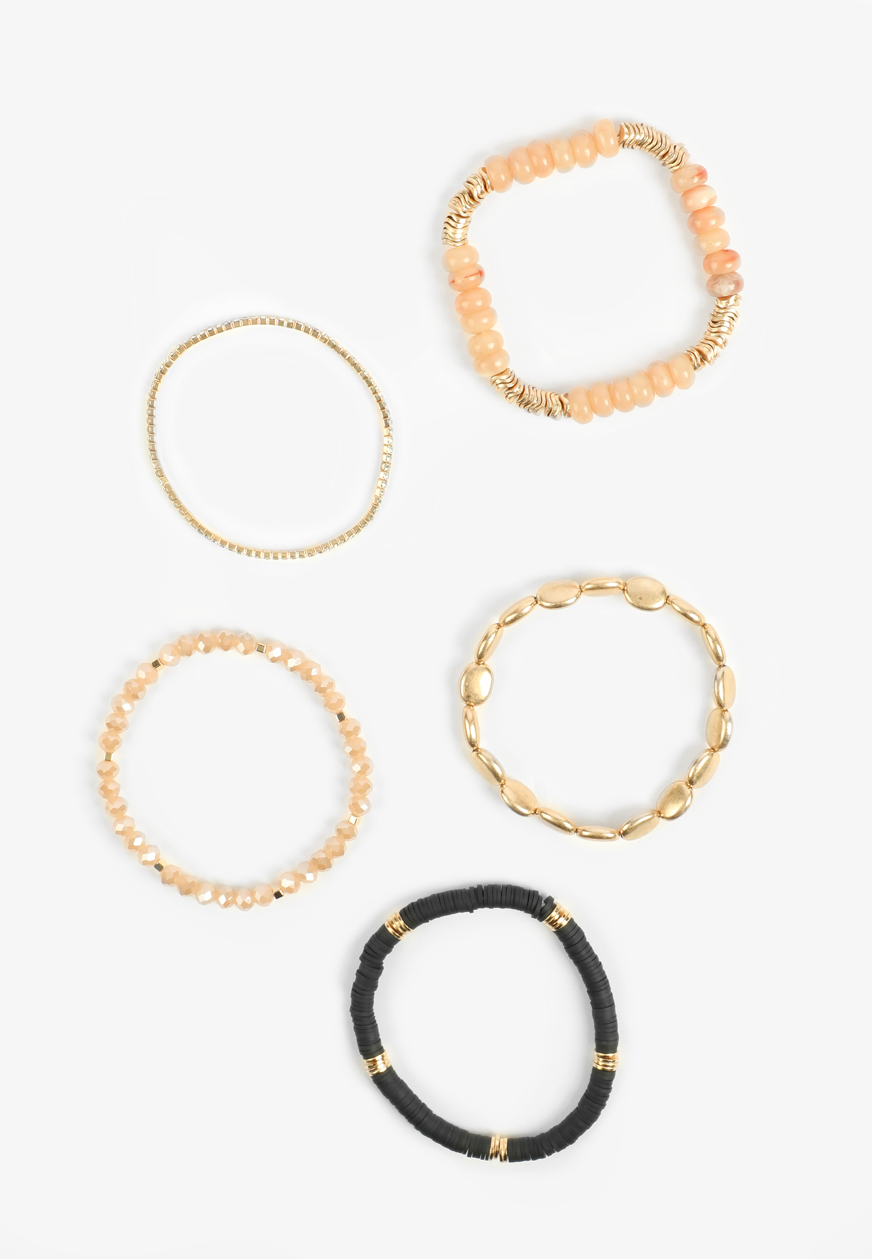 5 Pack Gold Beaded Stretch Bracelet Set, NAVY COMBO, large