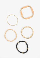5 Pack Gold Beaded Stretch Bracelet Set, NAVY COMBO, small