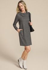 Heather Gray Cowl Neck Sweatshirt Dress, , small