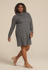 Plus Size Heather Gray Cowl Neck Sweatshirt Dress, CHARCOAL HEATHER GRAY, small