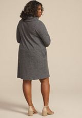 Plus Size Heather Gray Cowl Neck Sweatshirt Dress, CHARCOAL HEATHER GRAY, small