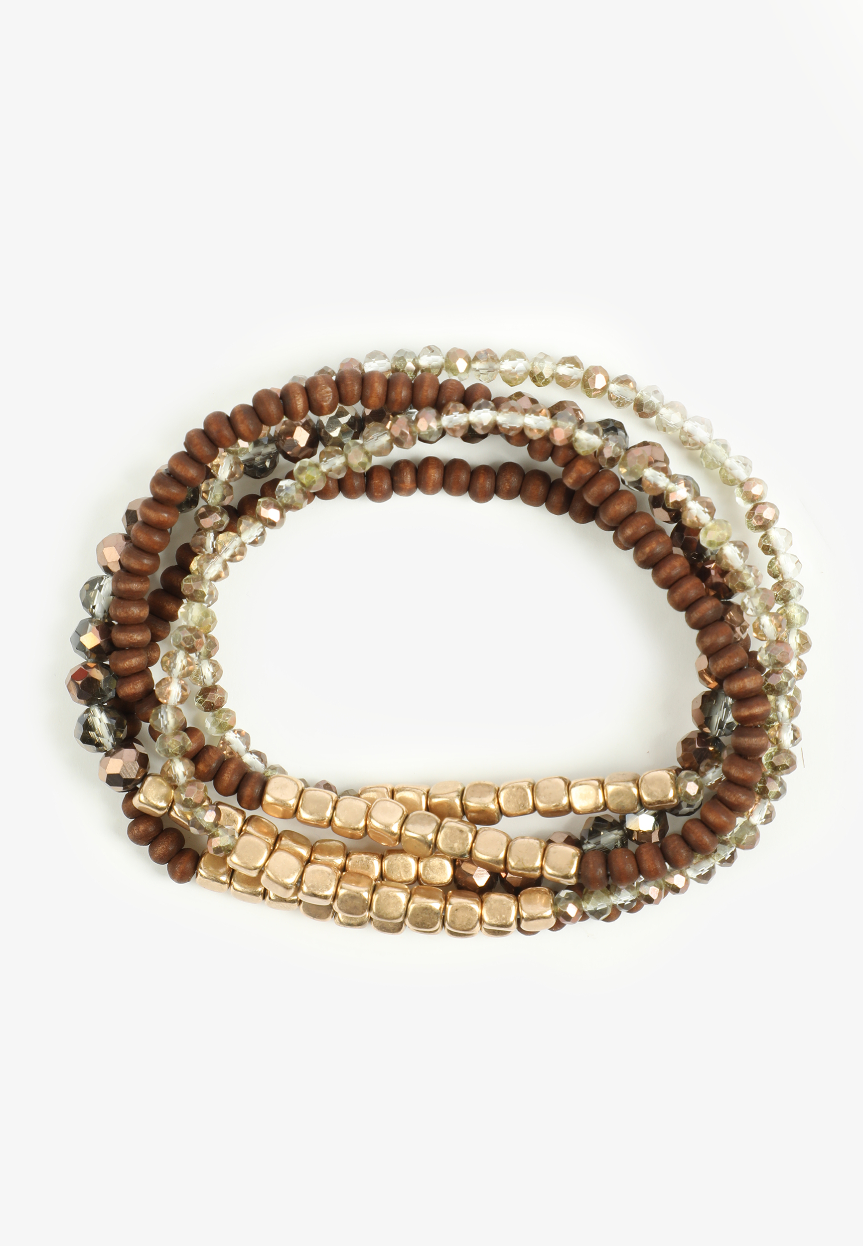 5 Pack Wooden Beaded Stretch Bracelet Set
