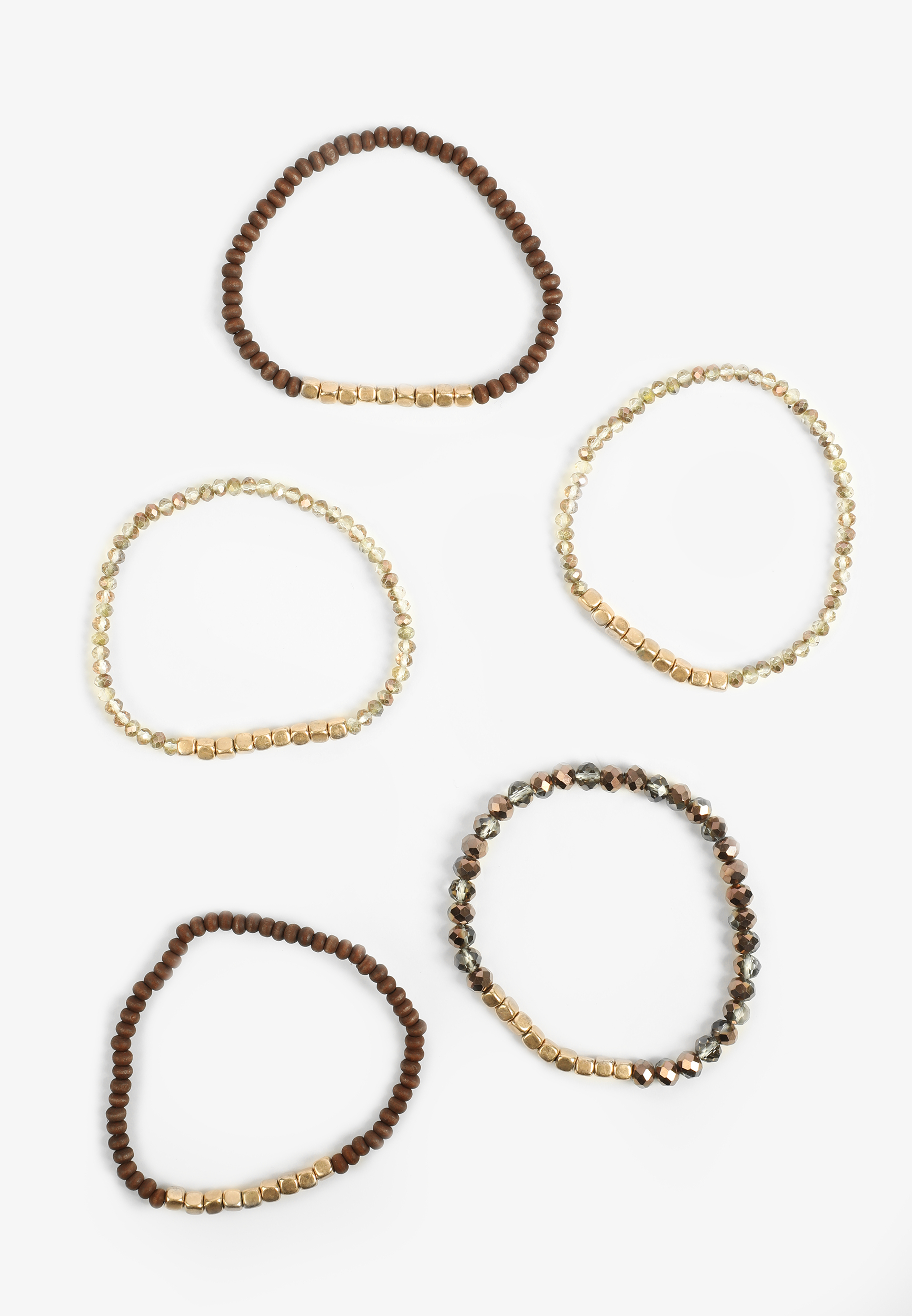 5 Pack Wooden Beaded Stretch Bracelet Set, DARK BROWN, large