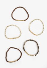 5 Pack Wooden Beaded Stretch Bracelet Set, DARK BROWN, small