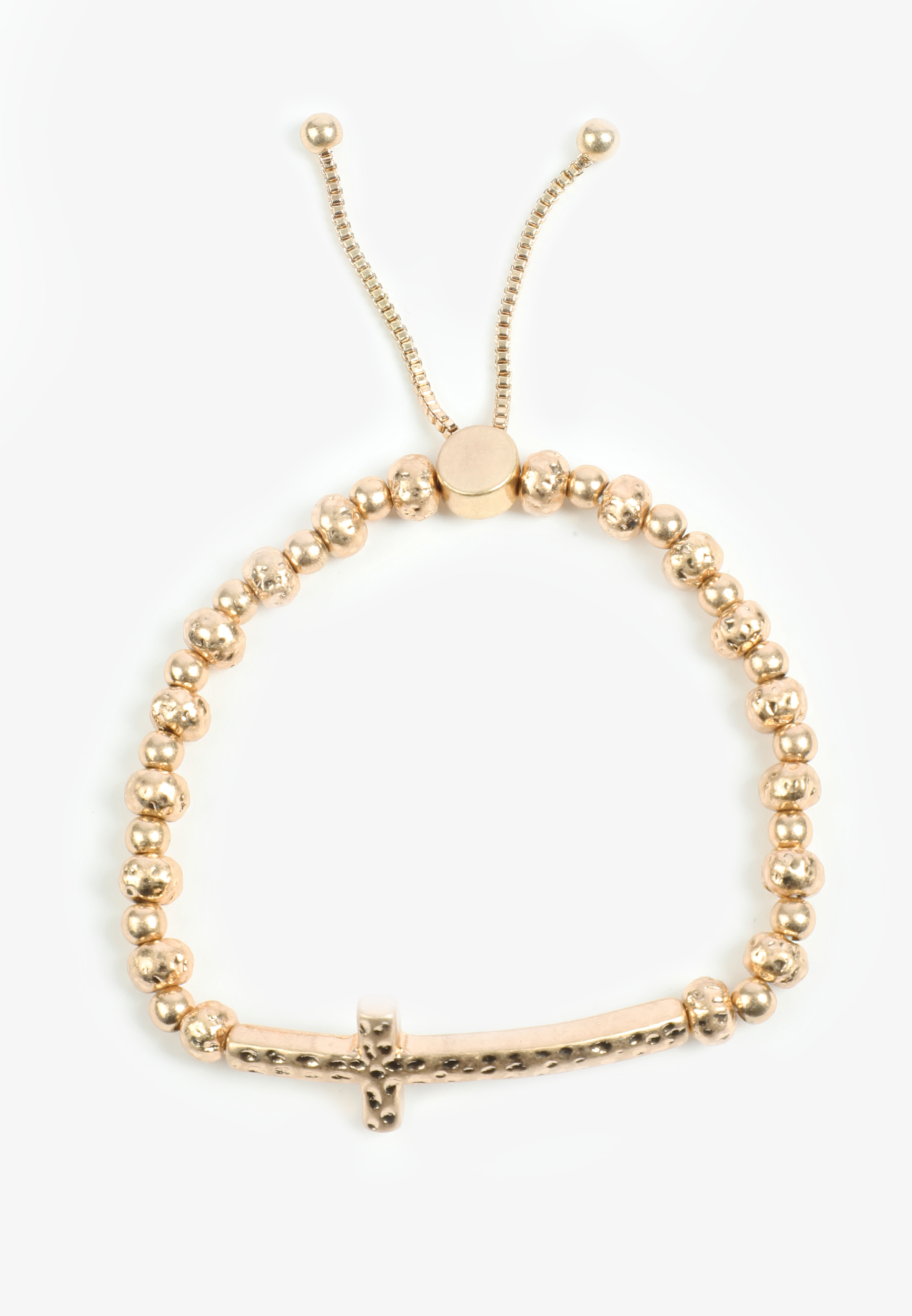 Gold Hammered Cross Bolo Bracelet