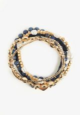 5 Pack Navy Beaded Stretch Bracelet Set, C1769, small