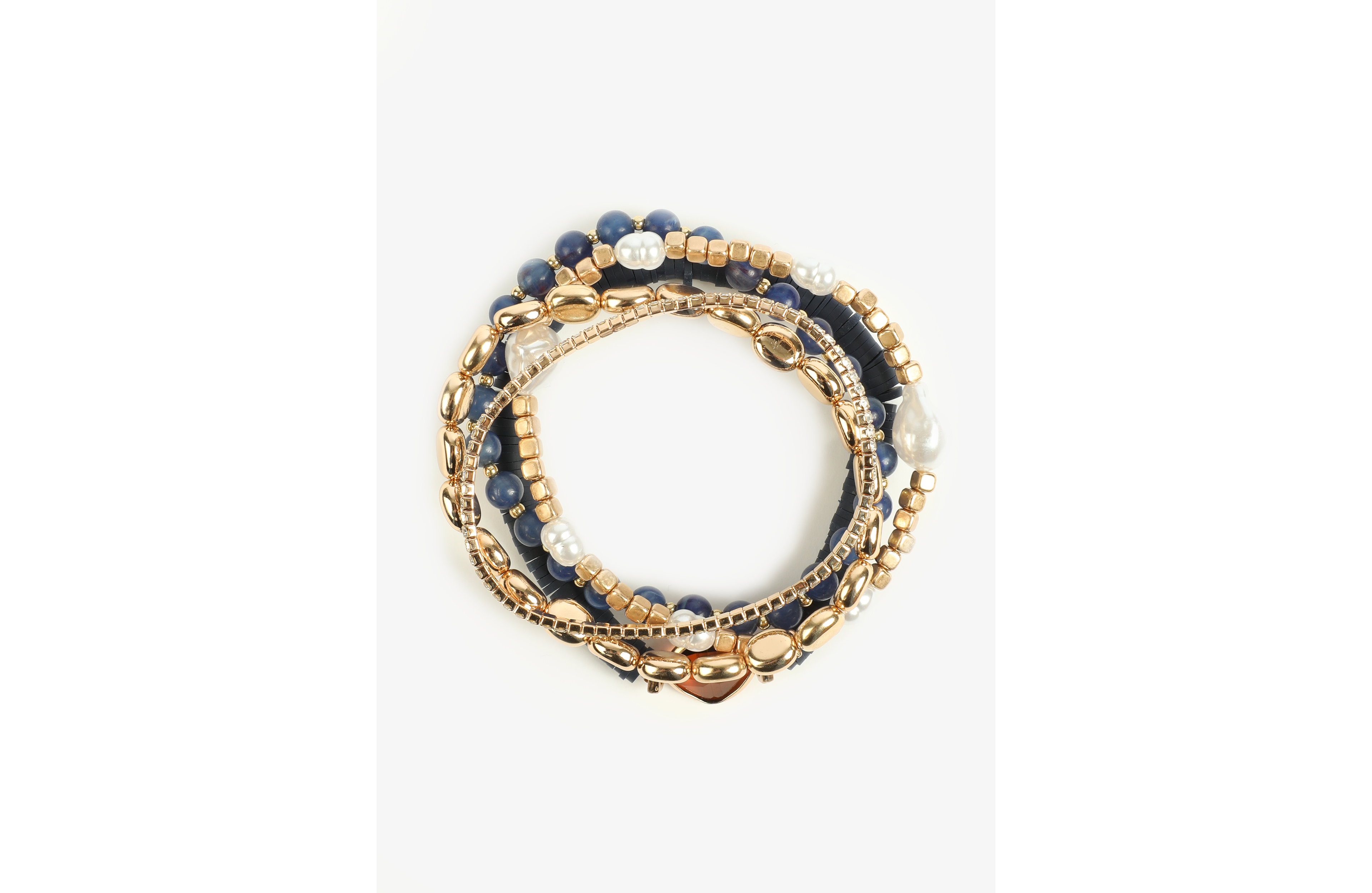 5 Pack Navy Beaded Stretch Bracelet Set