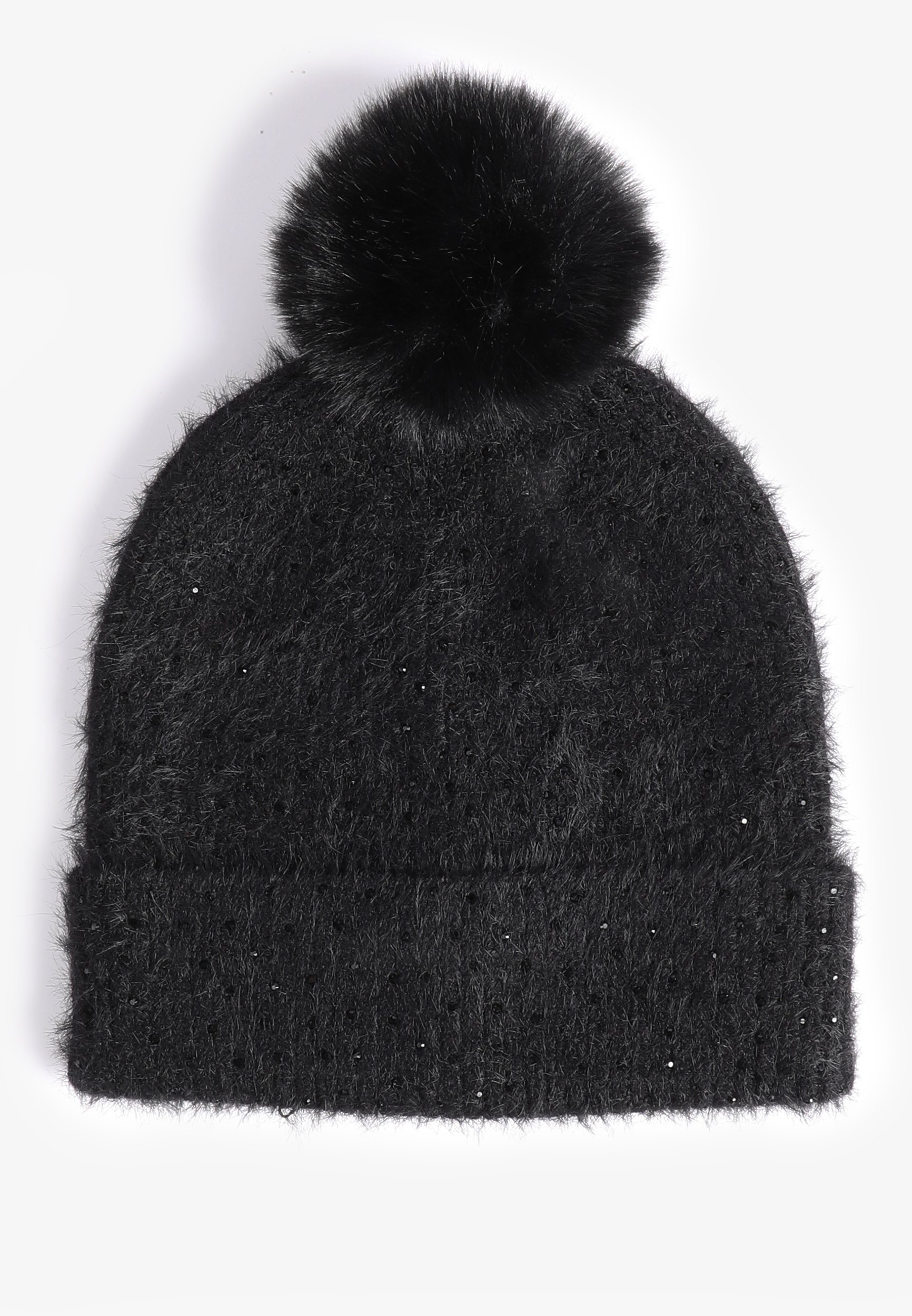 Black Sparkle Pom Beanie