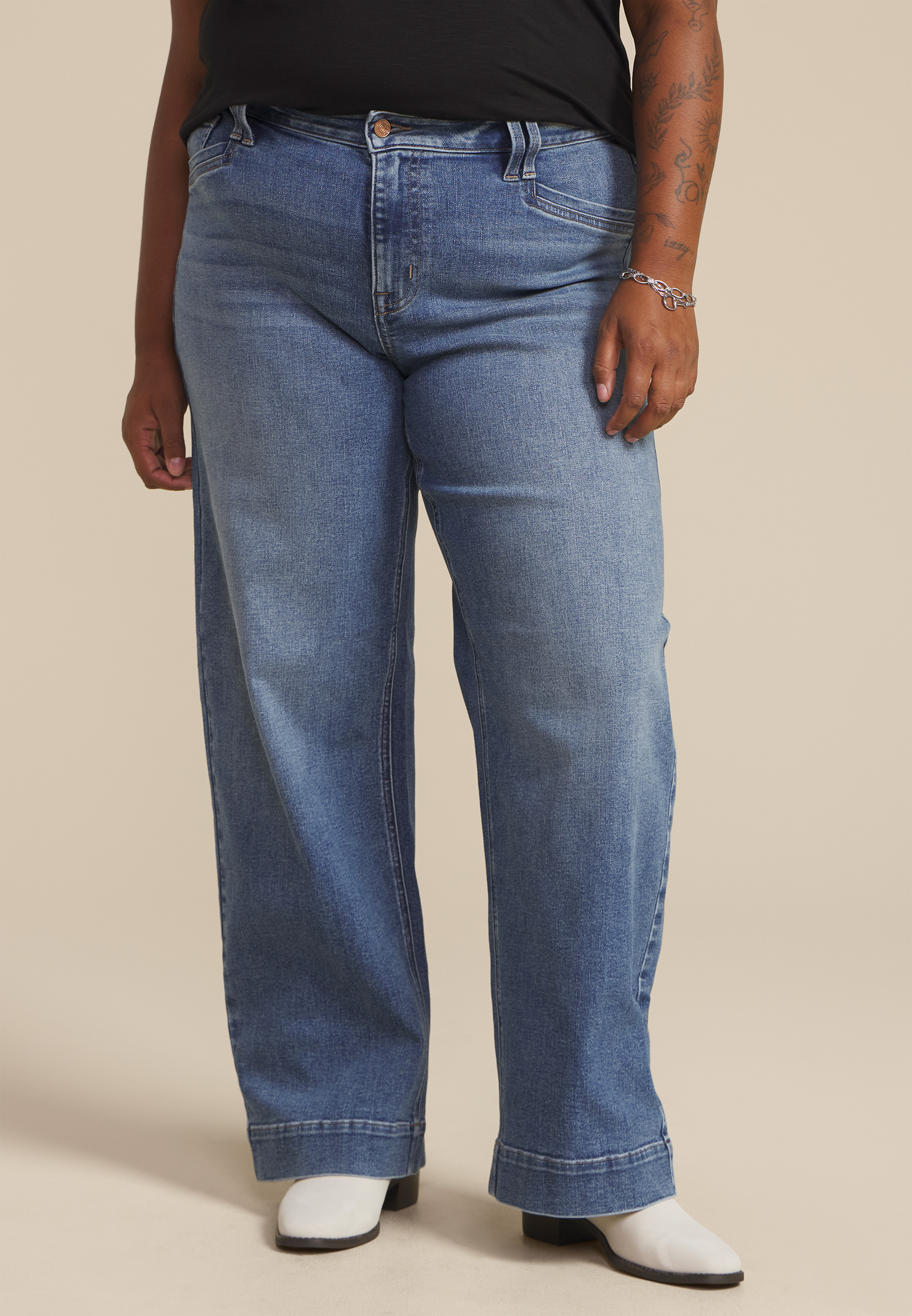 Plus Size m jeans by maurices™ High Rise Slant Pocket Wide Leg Jean