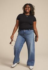 Plus Size m jeans by maurices&trade; High Rise Slant Pocket Wide Leg Jean, MEDIUM SANDBLAST, small