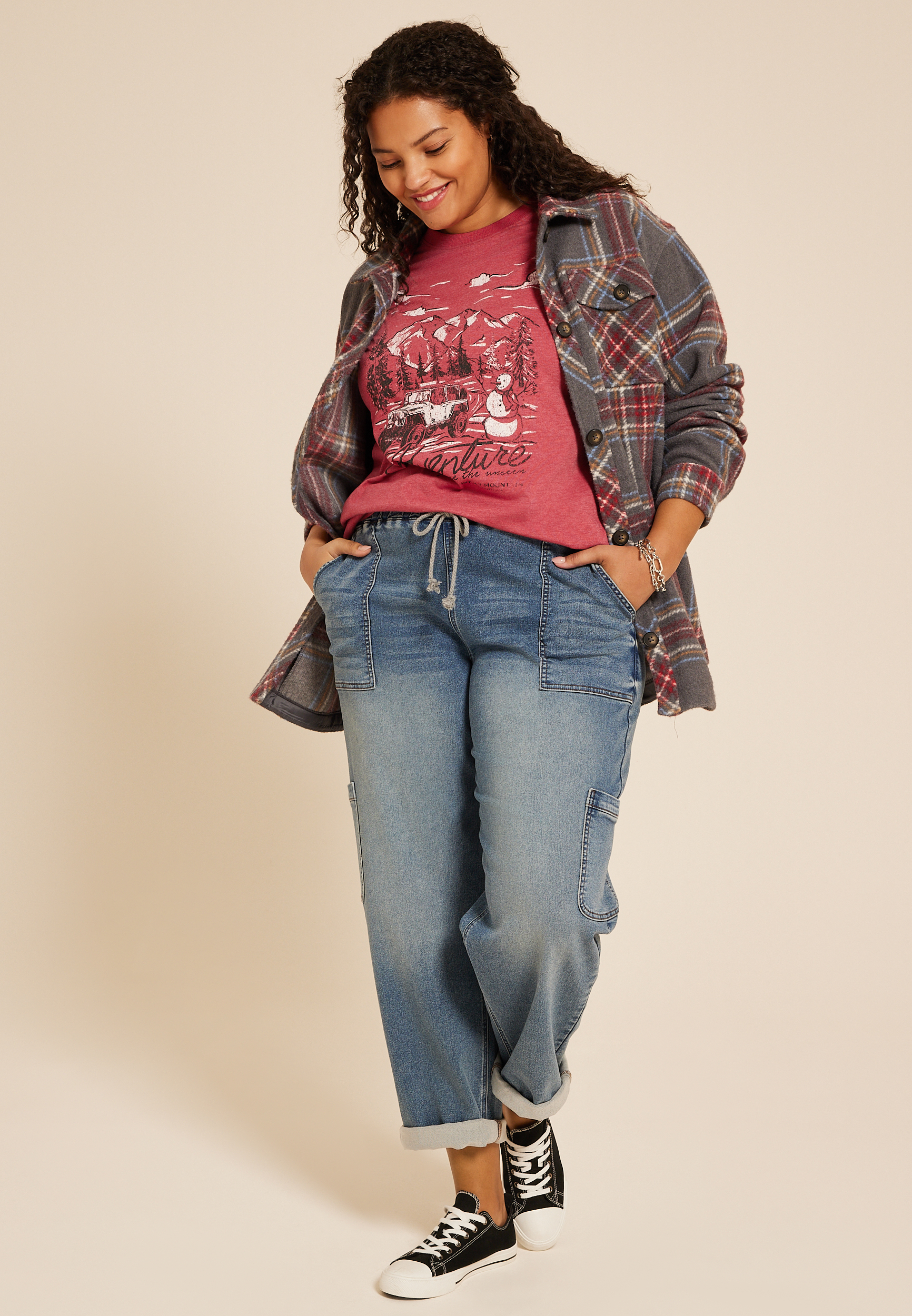 Plus Size Adventure Oversized Fit Graphic Tee, , large