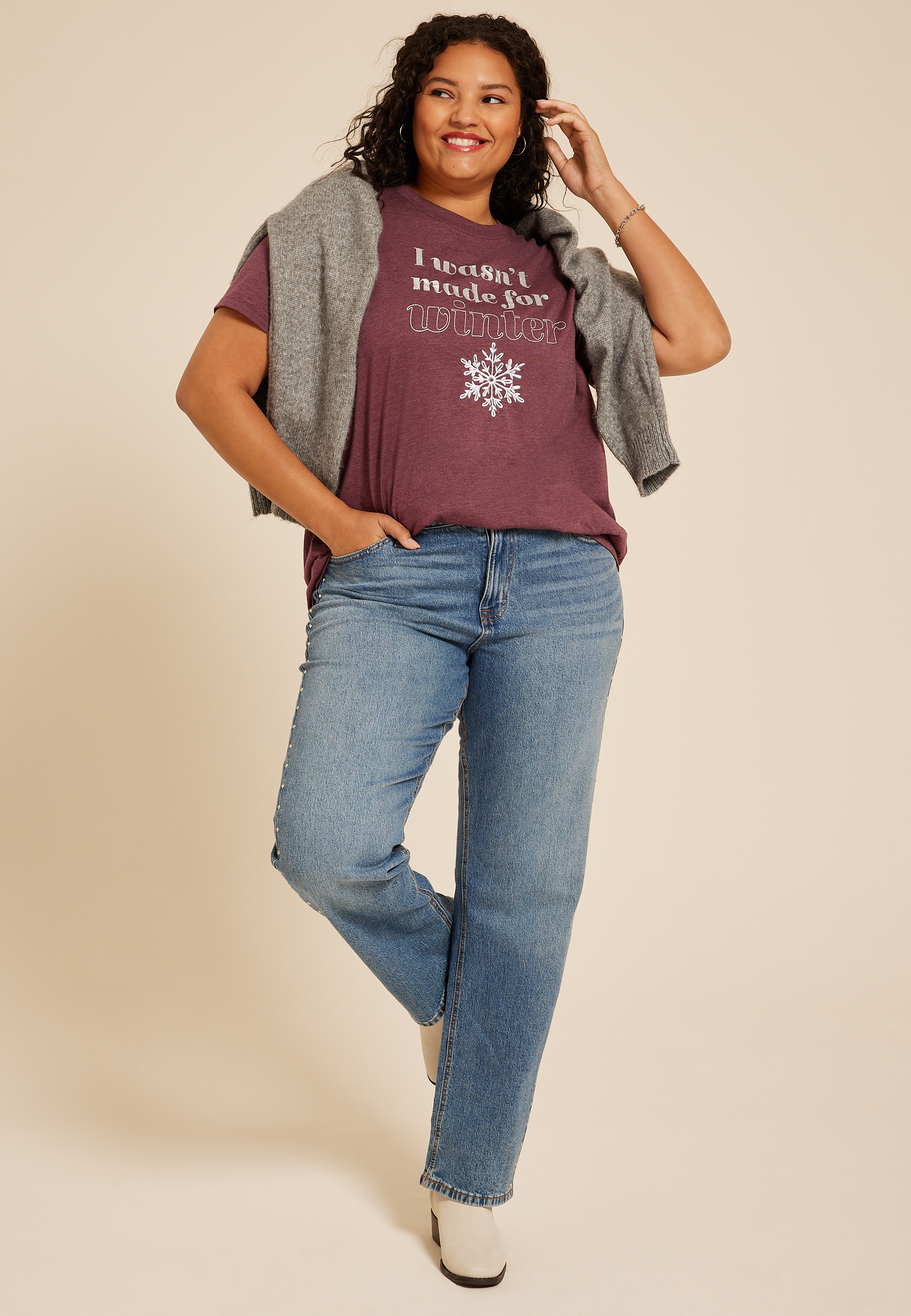 Plus Size I Wasnt Made For Winter Oversized Fit Graphic Tee, , large