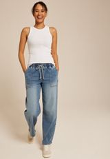m jeans by maurices&trade; Medium Knit High Rise Pull On Wide Leg Jean, MEDIUM SANDBLAST, small