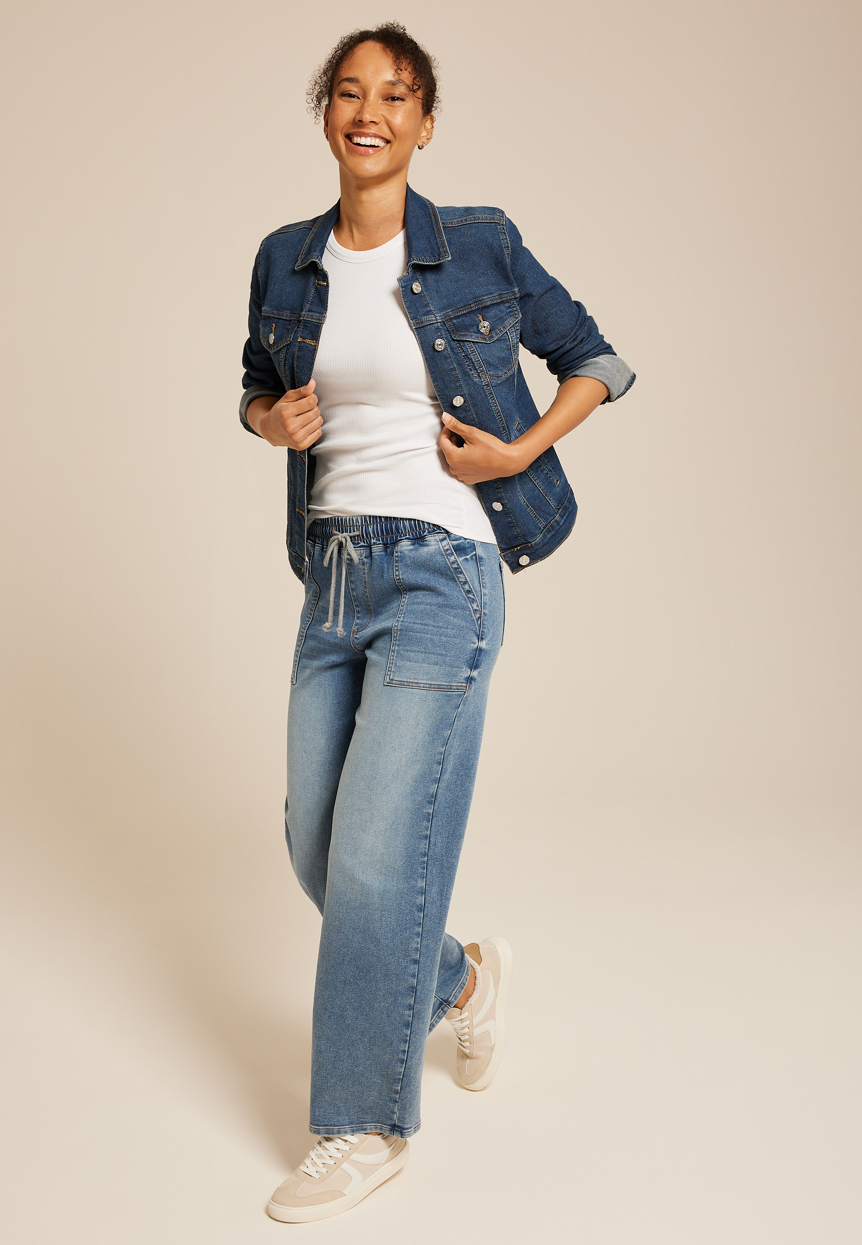 m jeans by maurices&trade; Medium Knit High Rise Pull On Wide Leg Jean, MEDIUM SANDBLAST, large