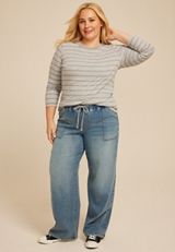 Plus Size m jeans by maurices&trade; Medium Knit High Rise Pull On Wide Leg Jean, C3337, small