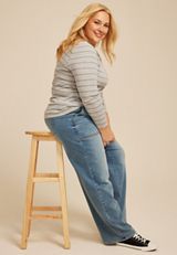 Plus Size m jeans by maurices&trade; Medium Knit High Rise Pull On Wide Leg Jean, C3337, small