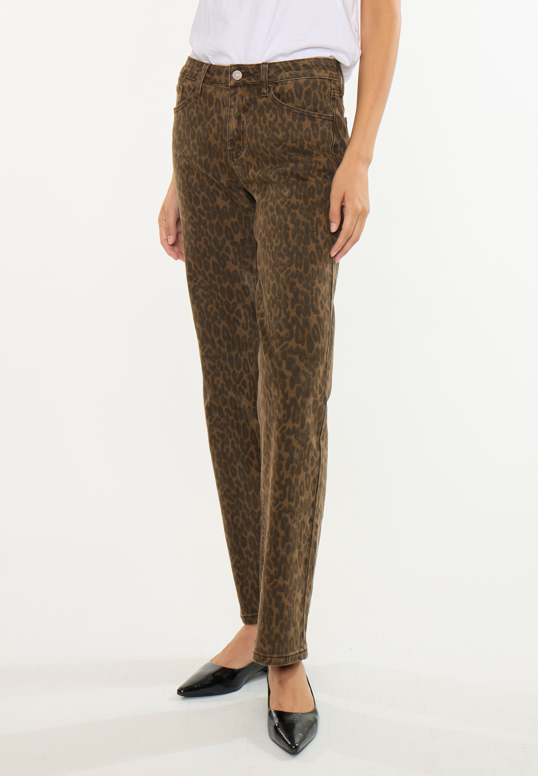 KanCan&trade; High Rise Leopard Print Straight Jean, BROWN COMBO, large