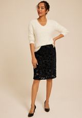 Studio Y Black Floral Lace High Rise Midi Skirt, , small