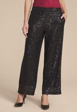 Studio Y Sequin High Rise Wide Leg Pant, BLACK, small