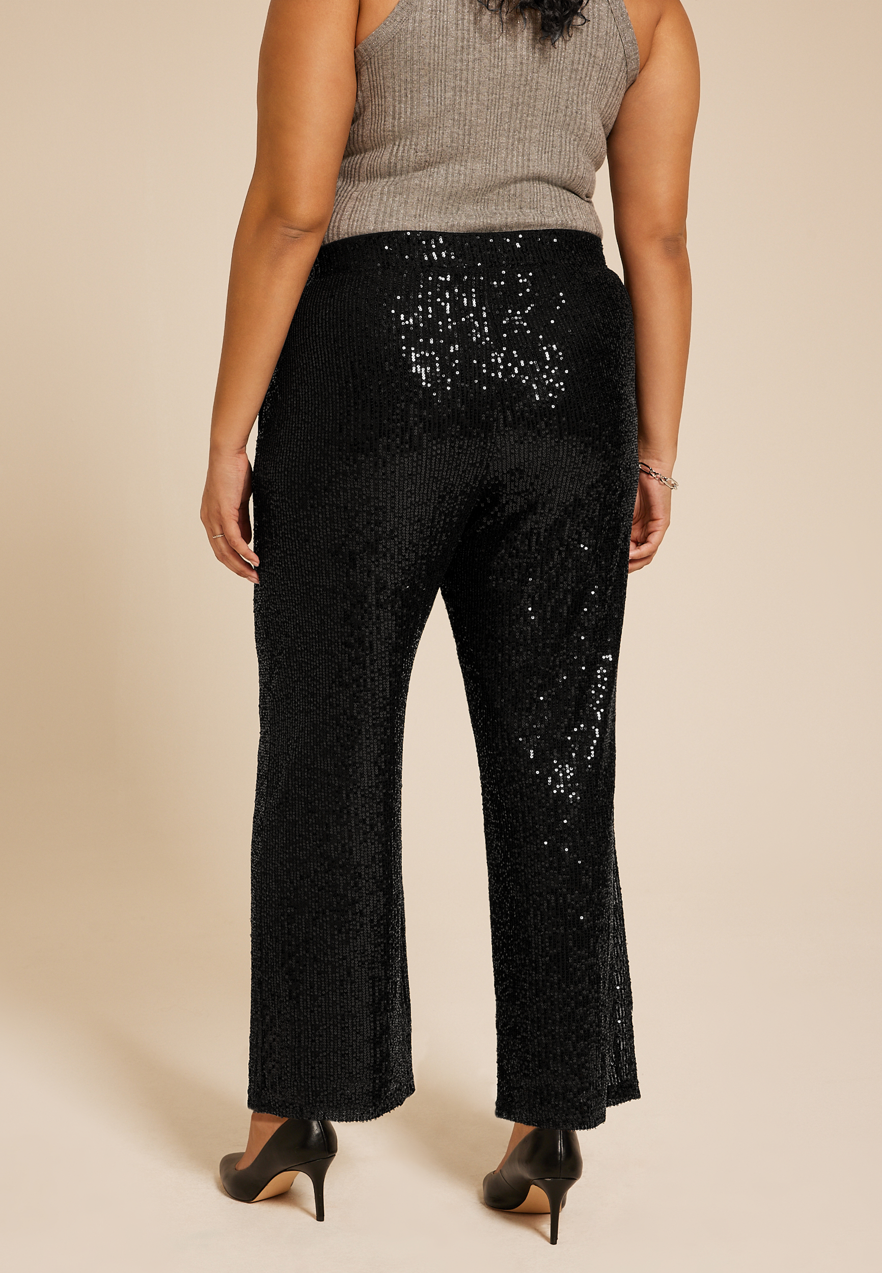 Plus Size Studio Y Sequin High Rise Wide Leg Pant, C106, large