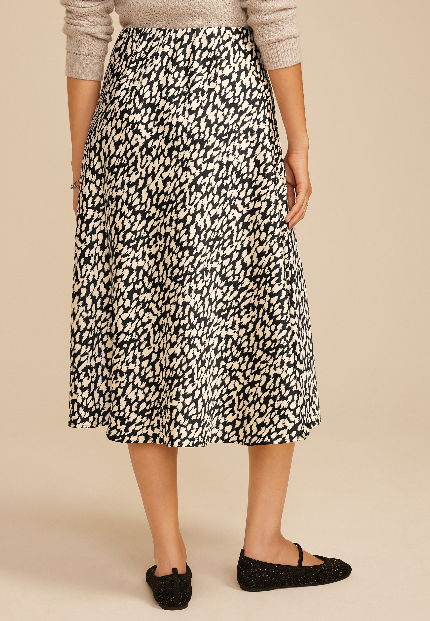 Satin High Rise Midi Skirt, , large