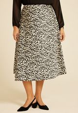 Plus Size Satin High Rise Midi Skirt, , small