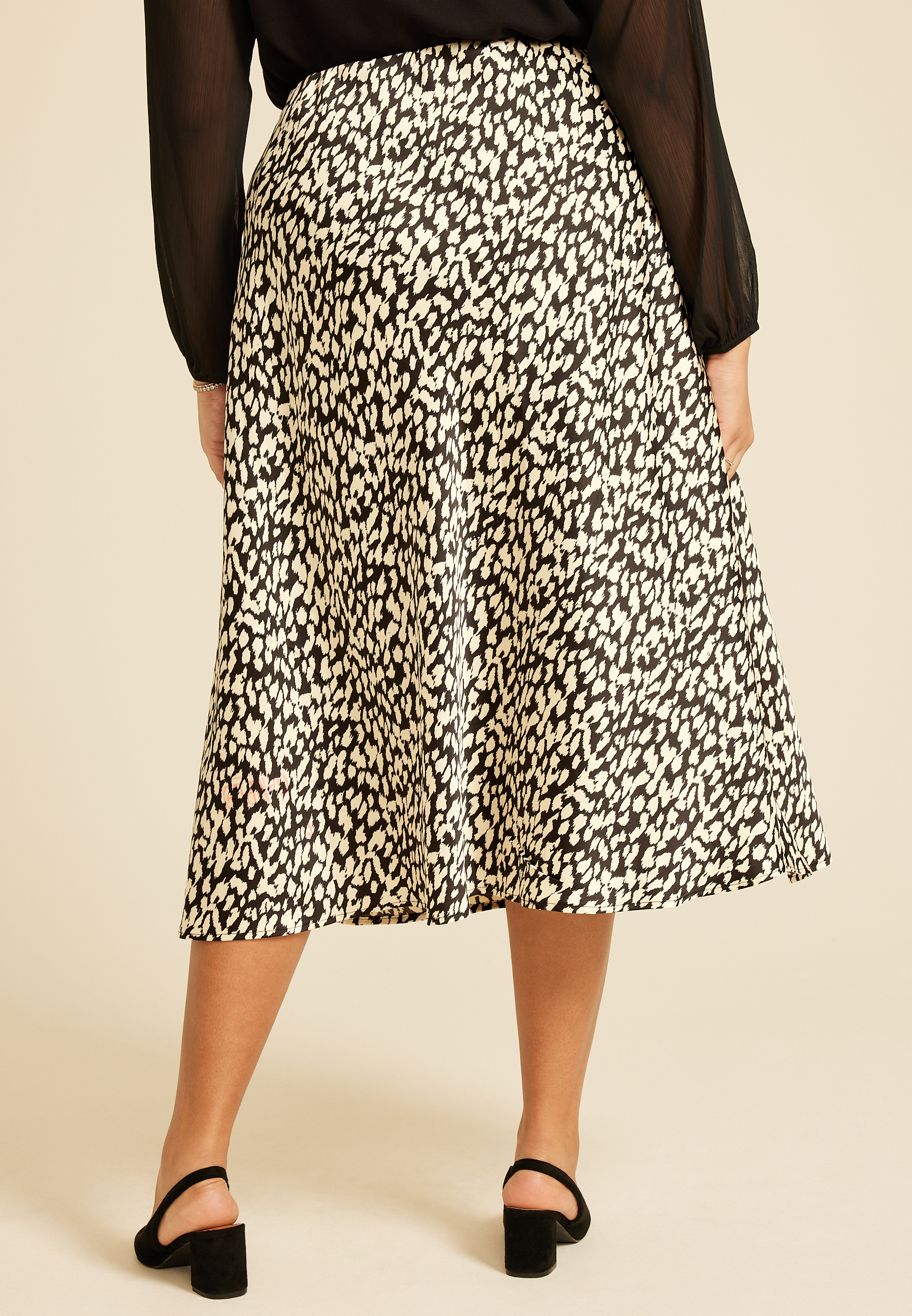 Plus Size Satin High Rise Midi Skirt, , large