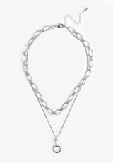Silver Stirrup Pendant Layered Necklace, C431, small