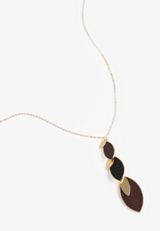 Faux Leather Black And Brown Leaf Linear Pendant Necklace, C605, small