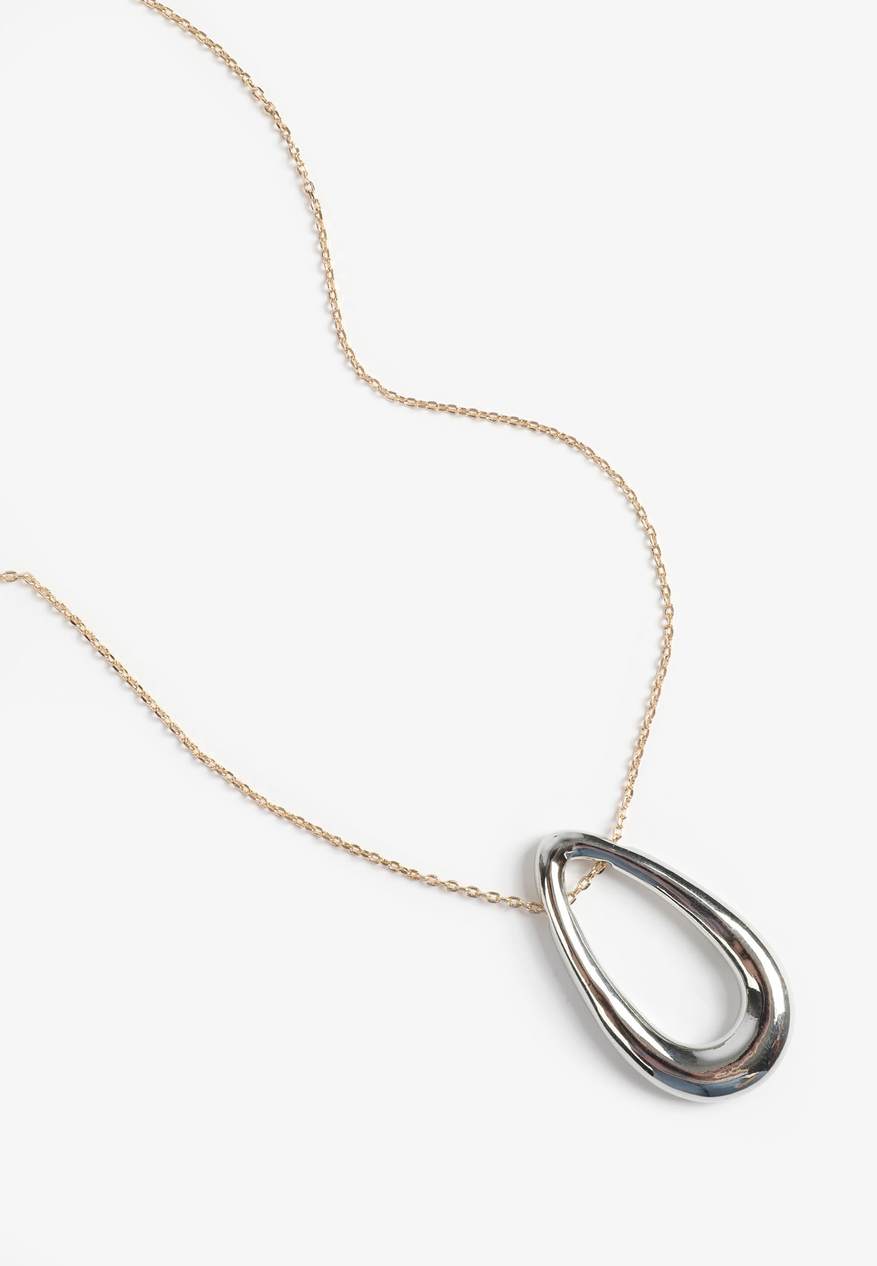 Mixed Metal Oval Pendant Necklace