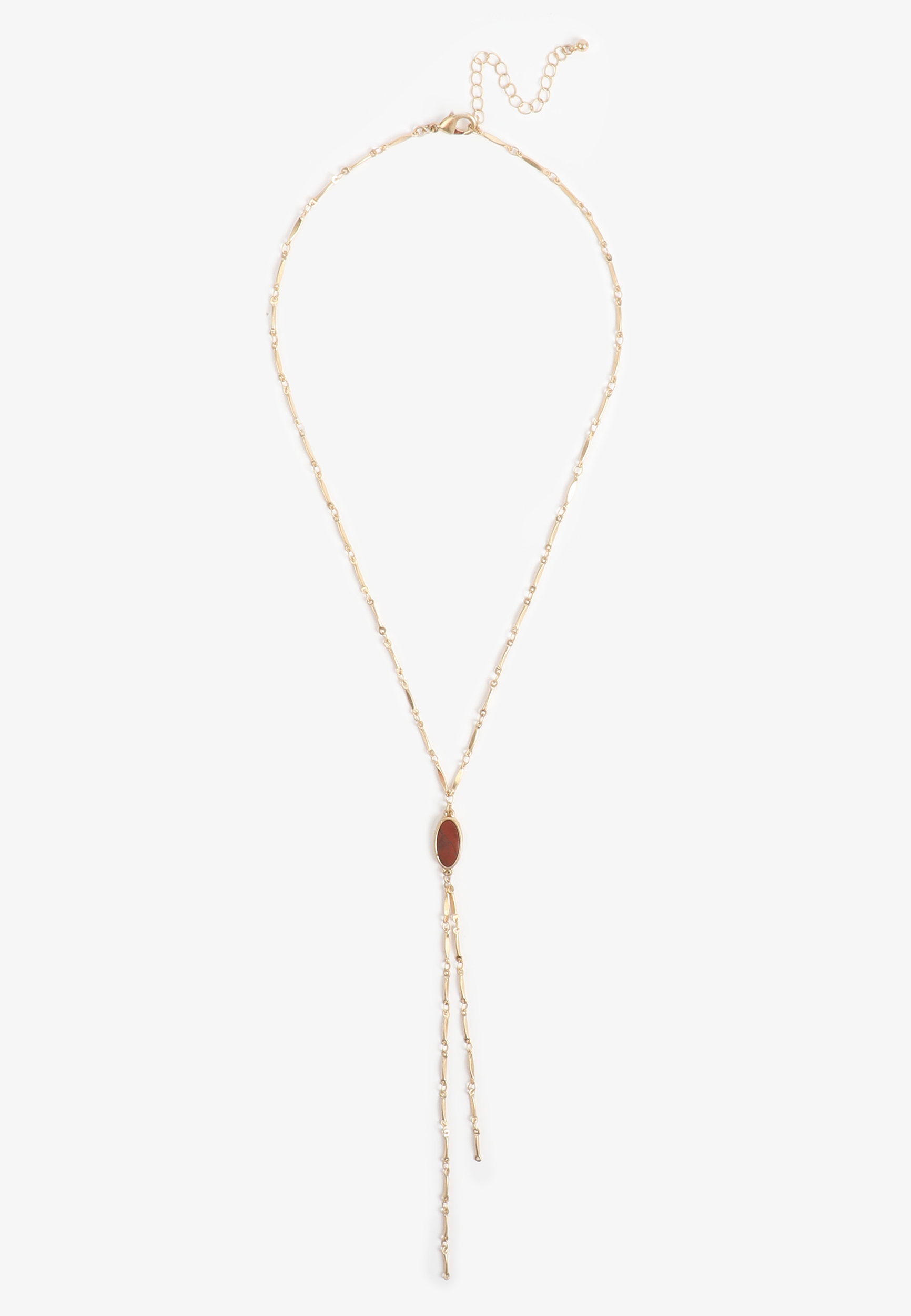 Faux Rust Oval Stone Pendant Y Necklace, C605, large