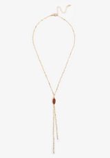 Faux Rust Oval Stone Pendant Y Necklace, C605, small