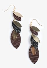 Faux Leather Black And Brown Leaf Linear Drop Earrings, C318, small