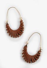 Brown Faux Leather Wrapped Drop Earrings, C605, small