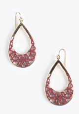 Gold And Burgundy Floral Cut Out Teardrop Earrings, C830, small