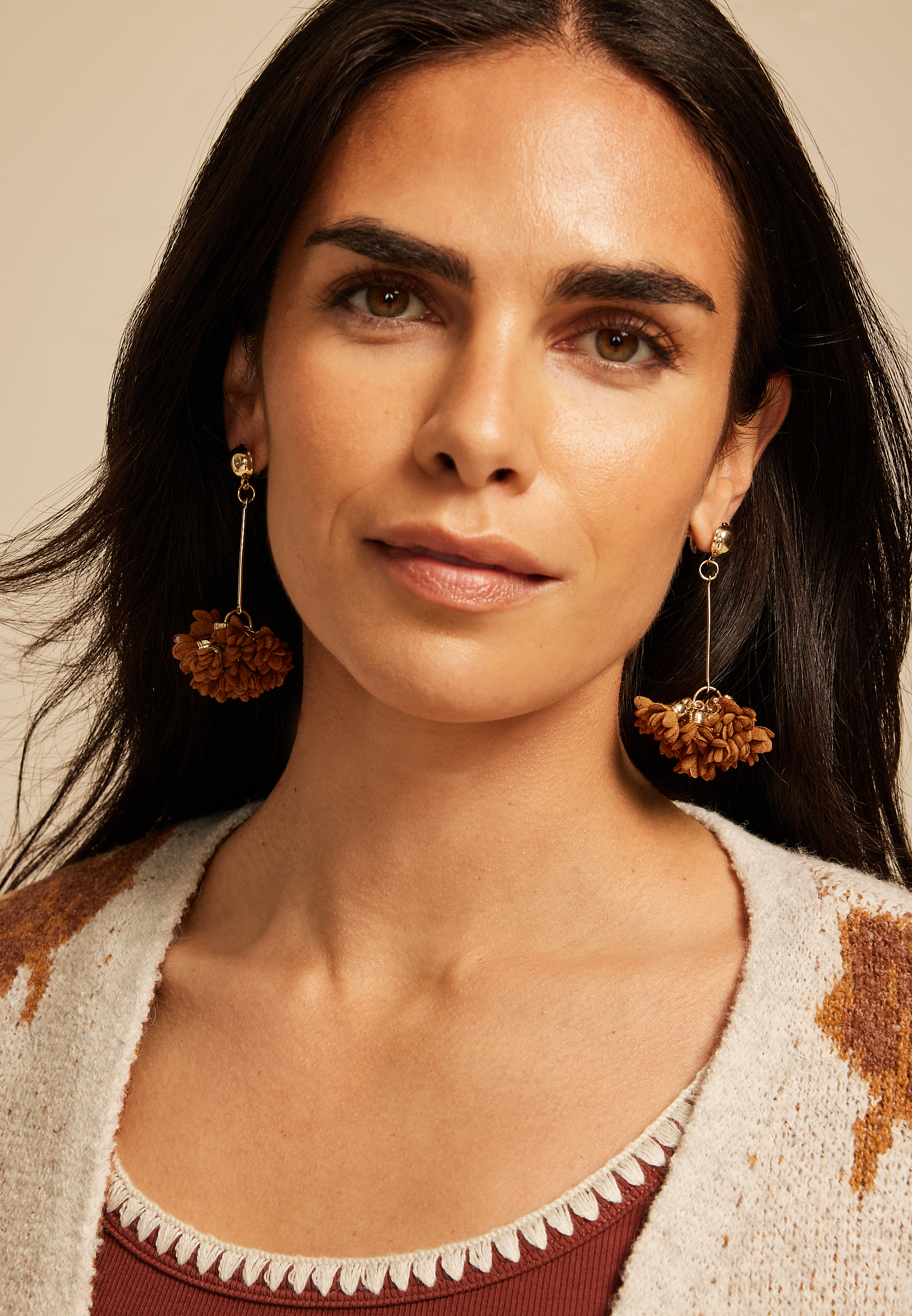 Butterscotch Floral Petal Cluster Drop Earrings, C2089, large
